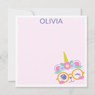 Carte De Correspondance Mignon Ourson Licorne Kawaii avec Couronne de Fleu