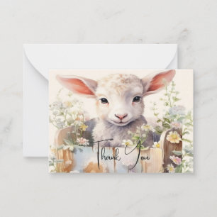 Carte De Correspondance Mignonne Mouton Niché Dans Un Merci En Boîte