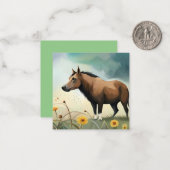 Carte De Correspondance Mignonne poney brun dans le champ floral (Devant/Arrière en situation)