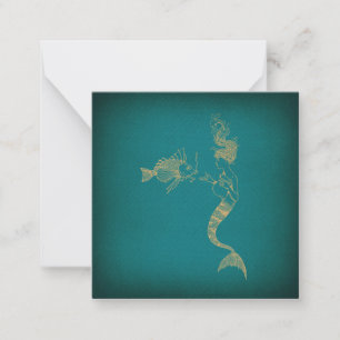 Carte De Correspondance Mignonne sirène avec du poisson Art illustré