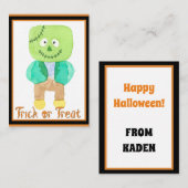 Carte De Correspondance Mignons enfants Halloween Frankenstein friandises (Devant / Derrière)