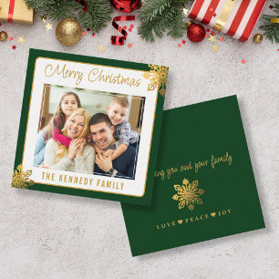 Carte De Correspondance Mini bordure verte flocon de neige doré Noël Photo