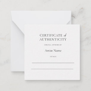 Carte De Correspondance Mini certificat d'authenticité blanc pour l'art