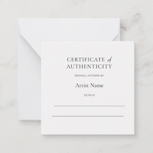Carte De Correspondance Mini certificat d'authenticité blanc pour l'art  (Devant)