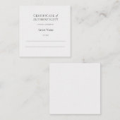 Carte De Correspondance Mini certificat d'authenticité blanc pour l'art  (Devant / Derrière)