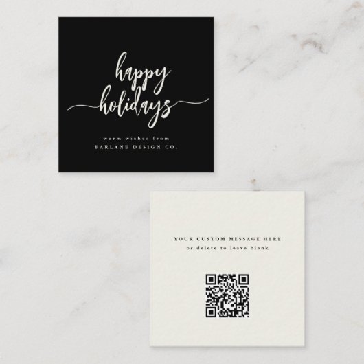 Carte De Correspondance Mini Happy Holidays Modern Script Business Code QR (Devant / Derrière)