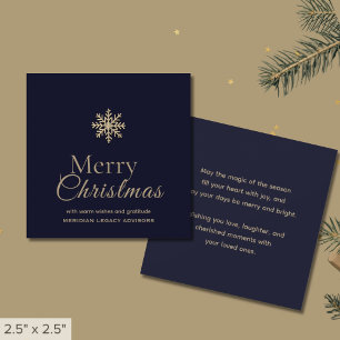 Carte De Correspondance Mini Joyeux Noël Bleu Nuit Or Flocon de Neige