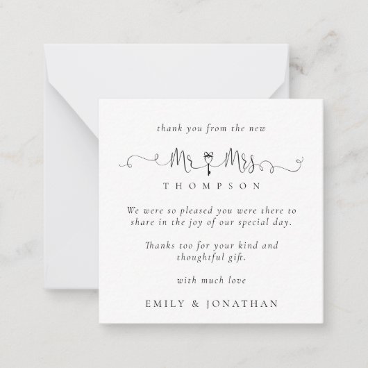 Carte De Correspondance MINI M. Mme Key Motif Script Mariage Merci (Devant)