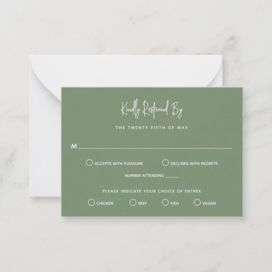 Carte De Correspondance Mini Mariage minimaliste Vert Sage Moderne RSVP (Devant)