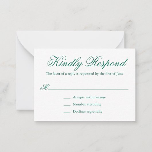 Carte De Correspondance Mini mariage traditionnel vert émeraude RSVP (Devant)
