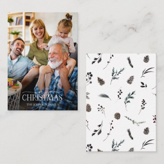 Carte De Correspondance Mini moderne blanc hiver Joyeux Noël photo (Devant / Derrière)