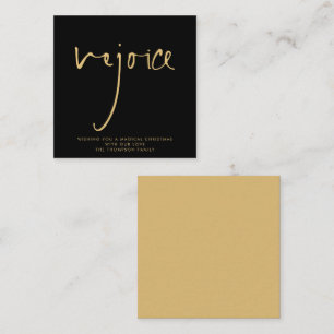 Carte De Correspondance MINI   Rejoice Élégant Script Gold Black Holiday