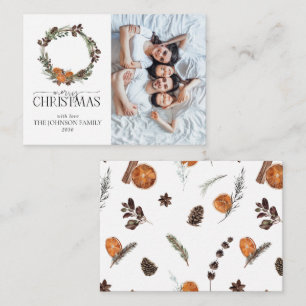 Carte De Correspondance Mini rustique Orange Wreath Photo Joyeux Noël