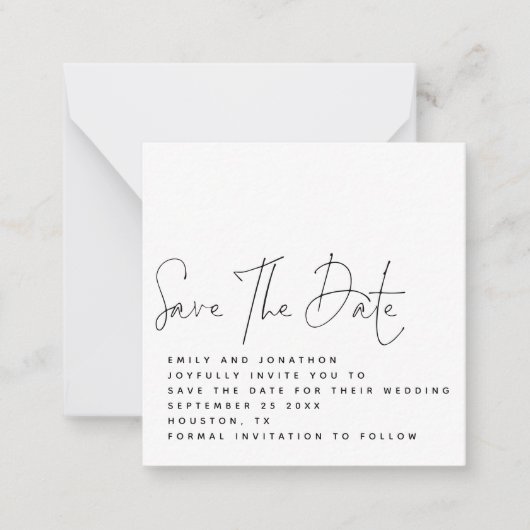 Carte De Correspondance MINI Script Black White Wedding Enregistrer la dat (Devant)
