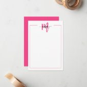 Carte De Correspondance Mini Script Monogramme Une bordure Rose Chaud (Devant/Arrière en situation)