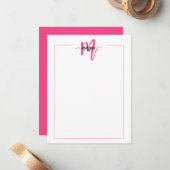 Carte De Correspondance Mini Script Monogramme Une bordure Rose Chaud (Devant/Arrière en situation)