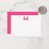 Carte De Correspondance Mini Script Monogramme Une bordure Rose Chaud (Devant/Arrière en situation)