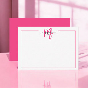 Carte De Correspondance Mini Script Monogramme Une bordure Rose Chaud