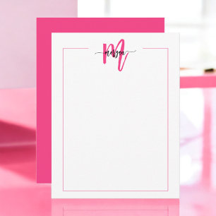 Carte De Correspondance Mini Script Monogramme Une bordure Rose Chaud