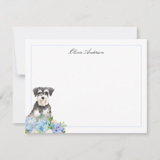 Carte De Correspondance Miniature Schnauzer Blue Hydrangea Personnalisé