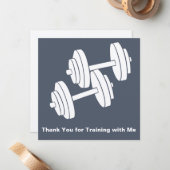 Carte De Correspondance Minimal Dumbbell Grey White Square Thank You (Devant/Arrière en situation)