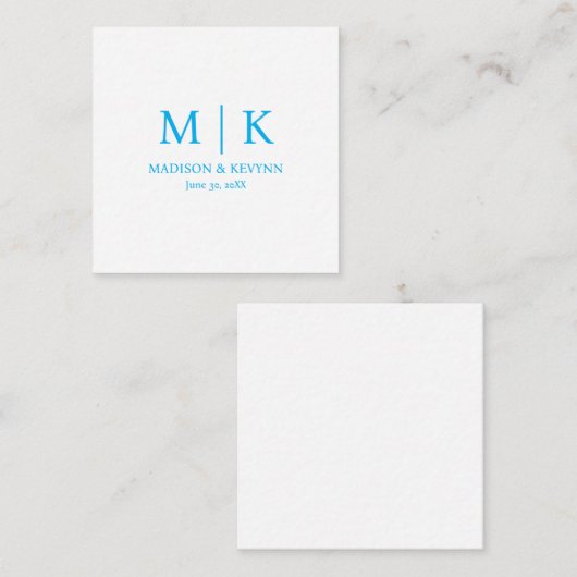 Carte De Correspondance Minimal & Elegant Blue Monogram Wedding (Devant / Derrière)