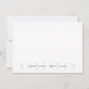 Carte De Correspondance Minimal Grey and Navy Blue Border Nom de famille