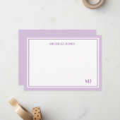 Carte de correspondance minimale violette avec nom (Devant/Arrière en situation)