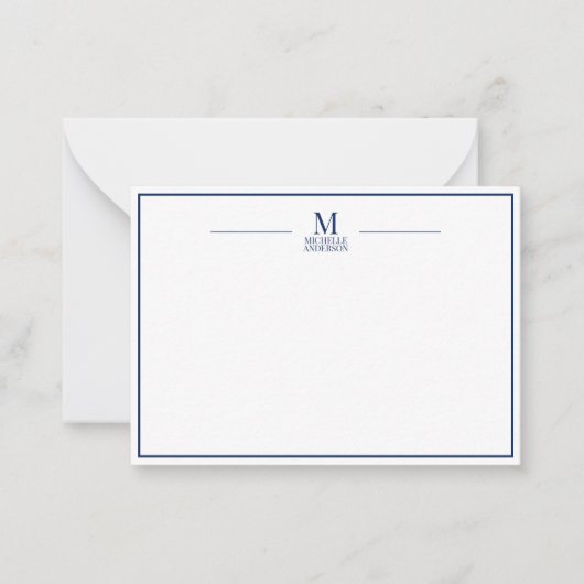 Carte De Correspondance Minimalist Monogram Name Boarder Navy & White (Devant)