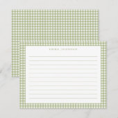 Carte De Correspondance Minimalist Sage Green Gingham Plaid Lined (Devant / Derrière)