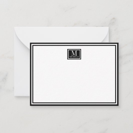 Carte De Correspondance Minimalist Two Boarder Monogram Name Black (Devant)