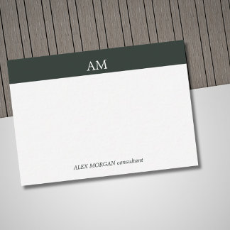 Carte De Correspondance Minimaliste Bande Verte Monogramme Blanc Entrepris