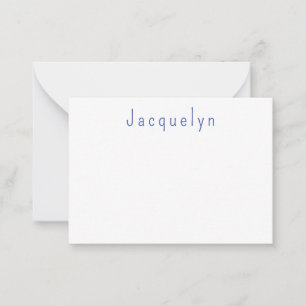 Carte De Correspondance Minimaliste Blanc Bleu Plaine Élégant Nom moderne