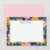 Carte De Correspondance Modern Abstract Pink & Yellow Floral Pattern Name (Devant / Derrière)