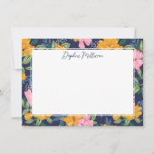 Carte De Correspondance Modern Abstract Pink & Yellow Floral Pattern Name (Devant)