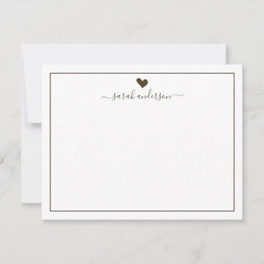 Carte De Correspondance Modern Calligraphy Brown Heart Personalized (Devant)