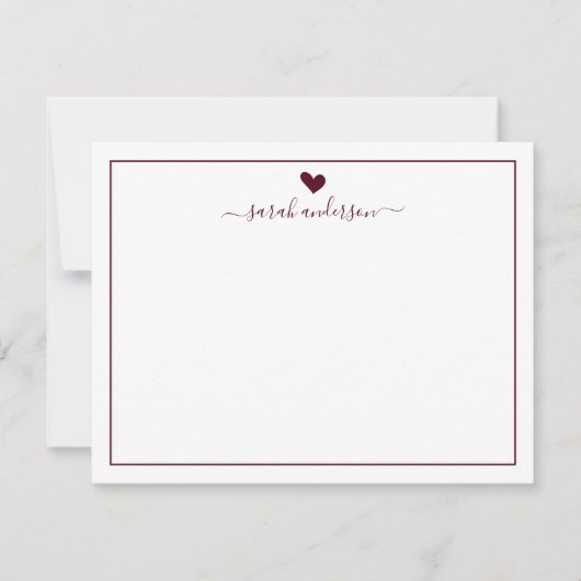Carte De Correspondance Modern Calligraphy Burgundy Heart Personalized (Devant)