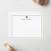 Carte De Correspondance Modern Calligraphy Burgundy Heart Personalized (Devant/Arrière en situation)
