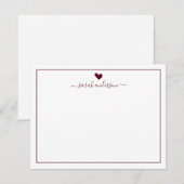 Carte De Correspondance Modern Calligraphy Burgundy Heart Personalized (Devant / Derrière)