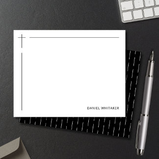 Carte De Correspondance Modern Christian Cross Monogrammed Minimal Black