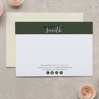 Carte De Correspondance Modern Dark Green Script Flat Note Card