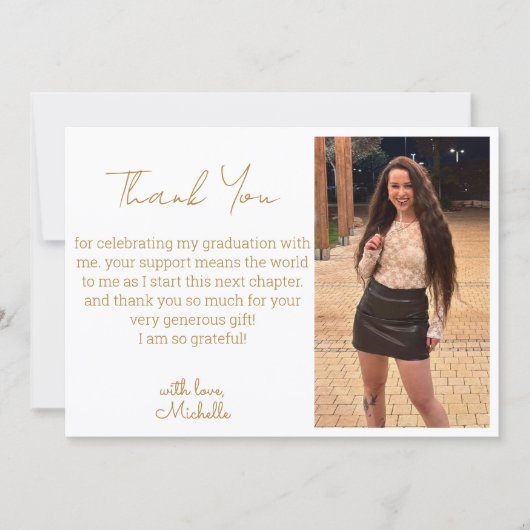Carte De Correspondance modern gold script graduation photo thank you (Devant)