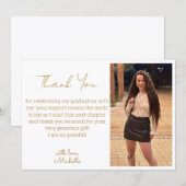 Carte De Correspondance modern gold script graduation photo thank you (Devant / Derrière)