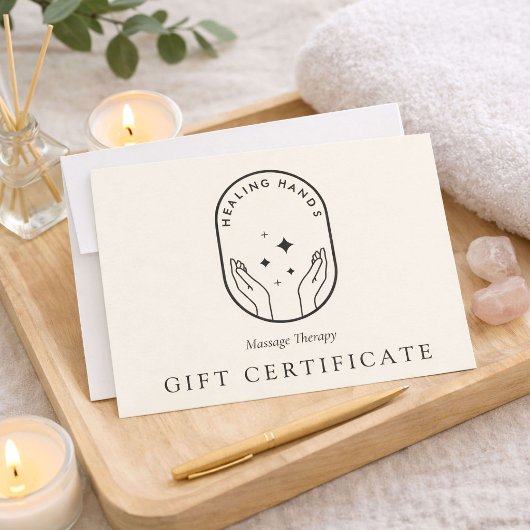 Carte De Correspondance Modern Healing Hands Logo Ivory Gift Certificate