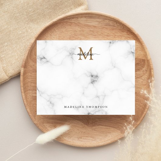 Carte De Correspondance Modern Marble Gold Girly Script Monogram