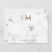 Carte De Correspondance Modern Marble Gold Girly Script Monogram (Devant)