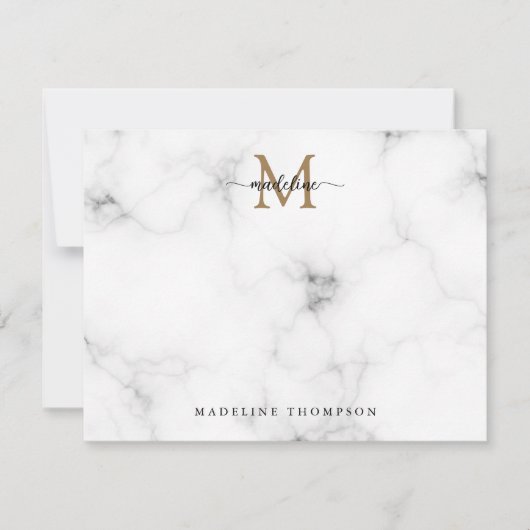 Carte De Correspondance Modern Marble Gold Girly Script Monogram (Devant)