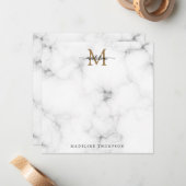 Carte De Correspondance Modern Marble Gold Girly Script Monogram Square (Devant/Arrière en situation)