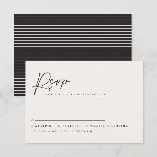 Carte De Correspondance Modern Minimal Script Wedding RSVP with Stripe abc (Devant / Derrière)