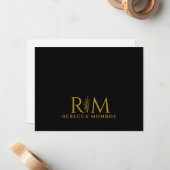 Carte De Correspondance Modern Monogram Black Gold Name (Devant/Arrière en situation)